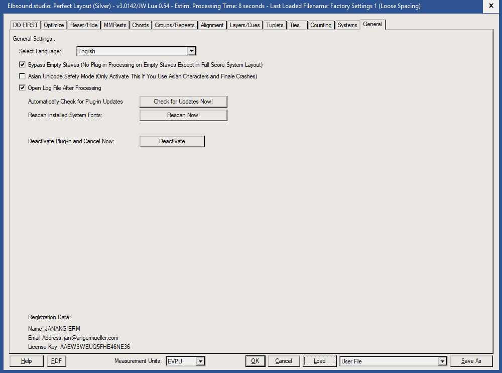 Perfect Layout: Settings General