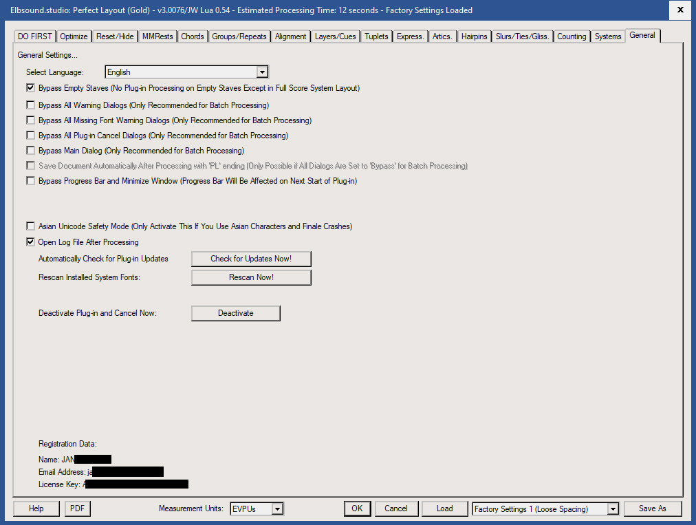 Perfect Layout: Settings General