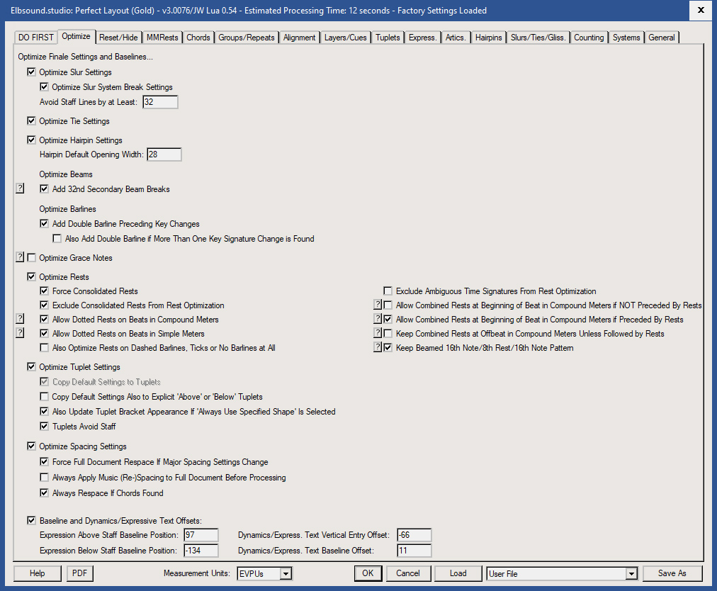 Perfect Layout: Settings Optimize Finale's Defaults