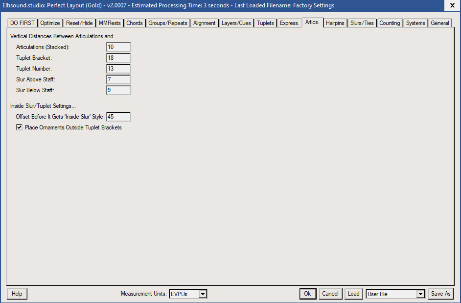 Perfect Layout: Einstellungen Artikulationen