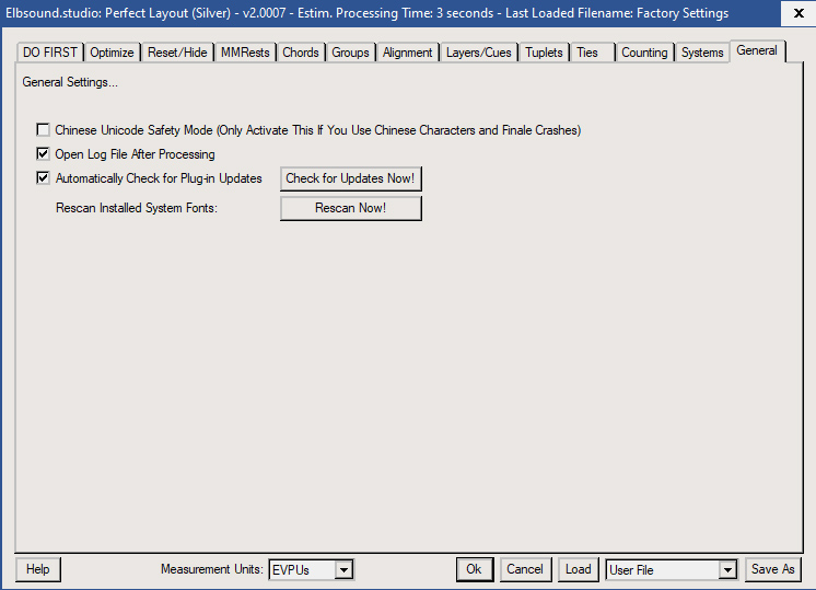 Perfect Layout: Einstellungen Allgemein