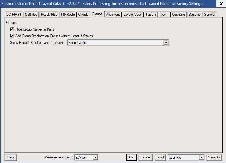 Perfect Layout: Einstellungsgruppen